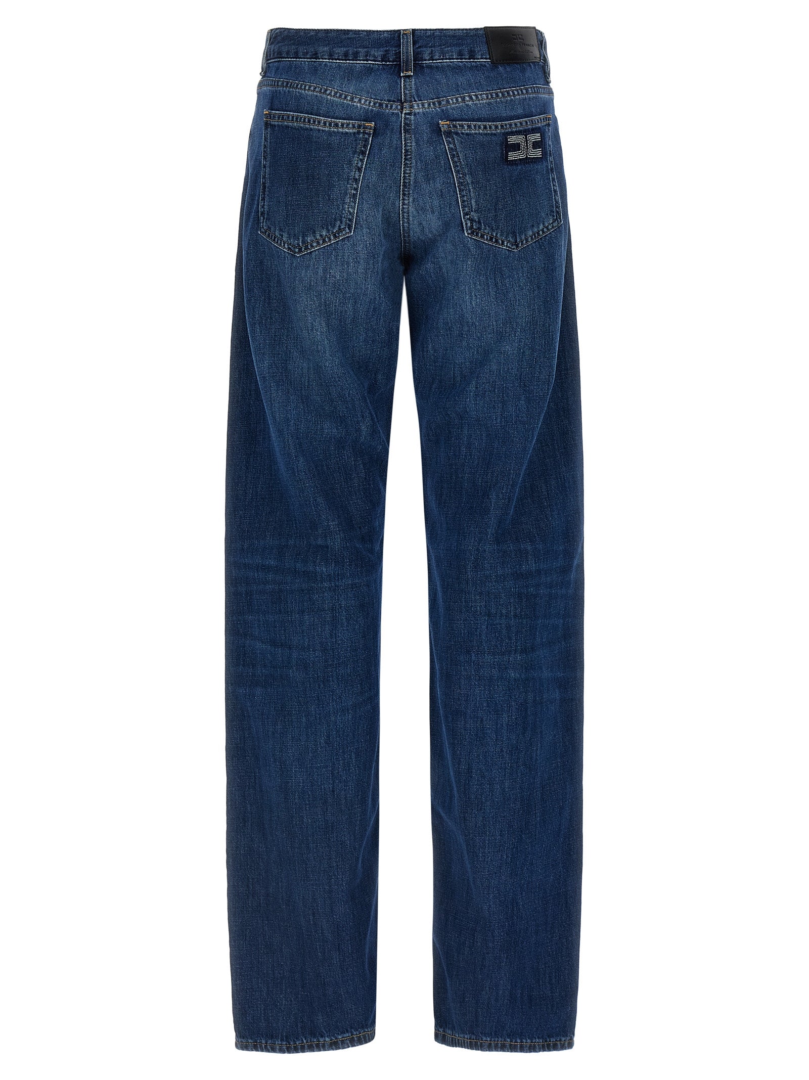 Jeans by Elisabetta Franchi for women in denim cotton blue & signature features an refined tailoring silhouette, showcasing a premium wide with a low rise and long cut for a refined tailoring look.