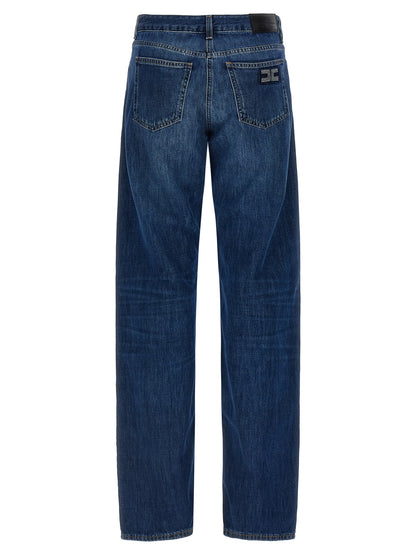 Jeans by Elisabetta Franchi for women in denim cotton blue & signature features an refined tailoring silhouette, showcasing a premium wide with a low rise and long cut for a refined tailoring look.
