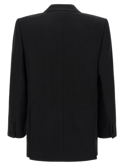 Saint Laurent De Poudre Men's Padded Single Breasted Wool Silk Satin Blazer - Black