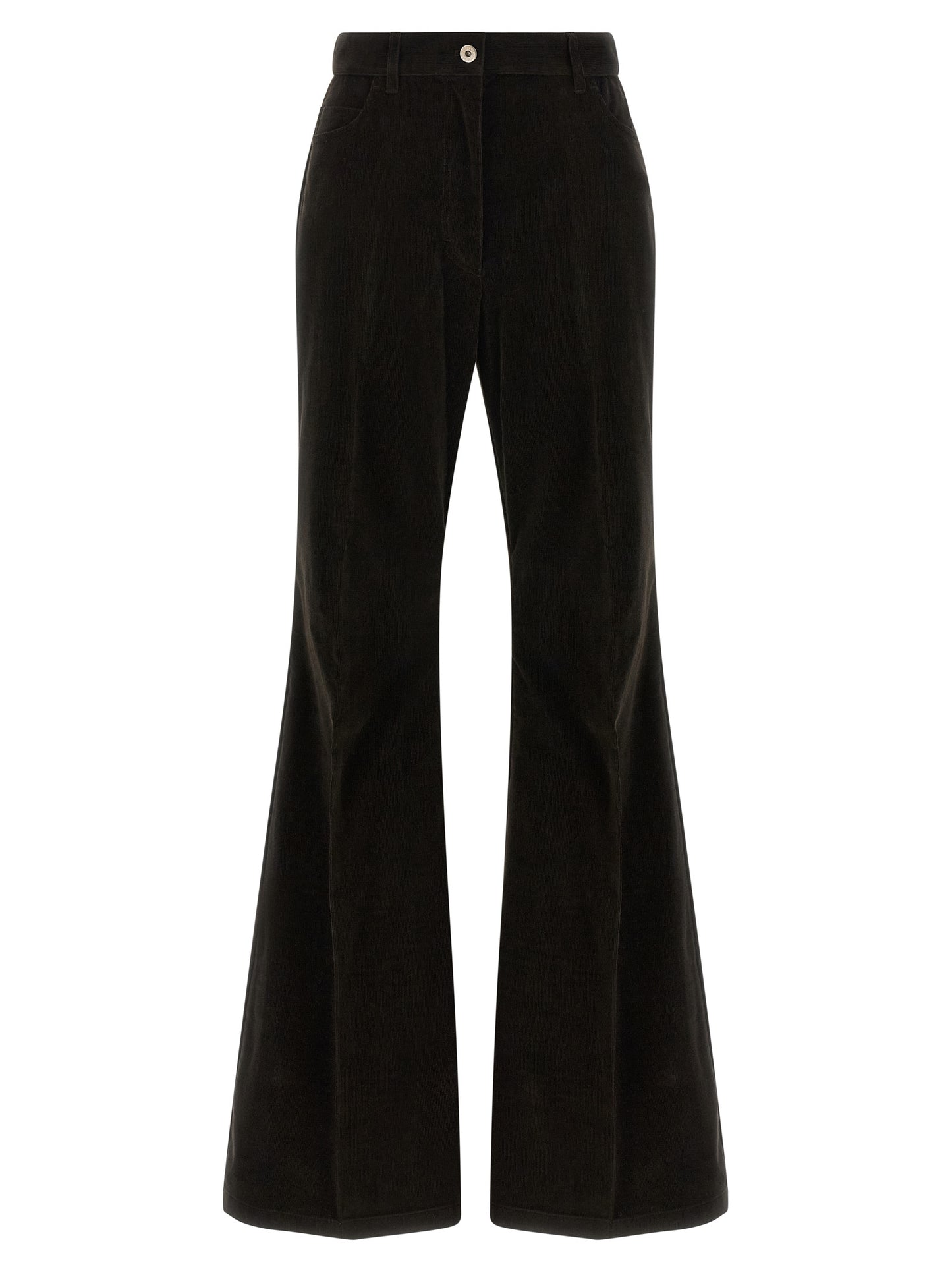 Ferragamo Women's Flared High Rise Stretch Cotton Velvet Trousers - Brown Striped