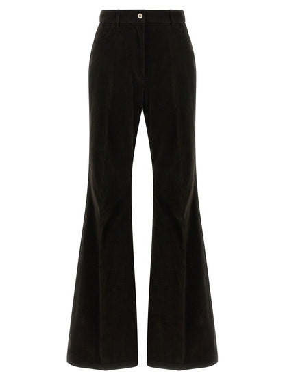 Ferragamo Women's Flared High Rise Stretch Cotton Velvet Trousers - Brown Striped