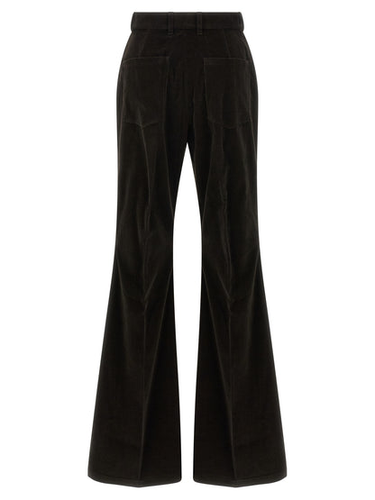 Ferragamo Women's Flared High Rise Stretch Cotton Velvet Trousers - Brown Striped