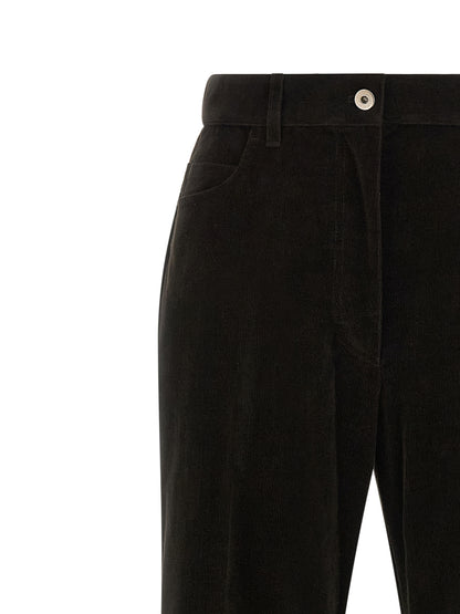 Ferragamo Women's Flared High Rise Stretch Cotton Velvet Trousers - Brown Striped