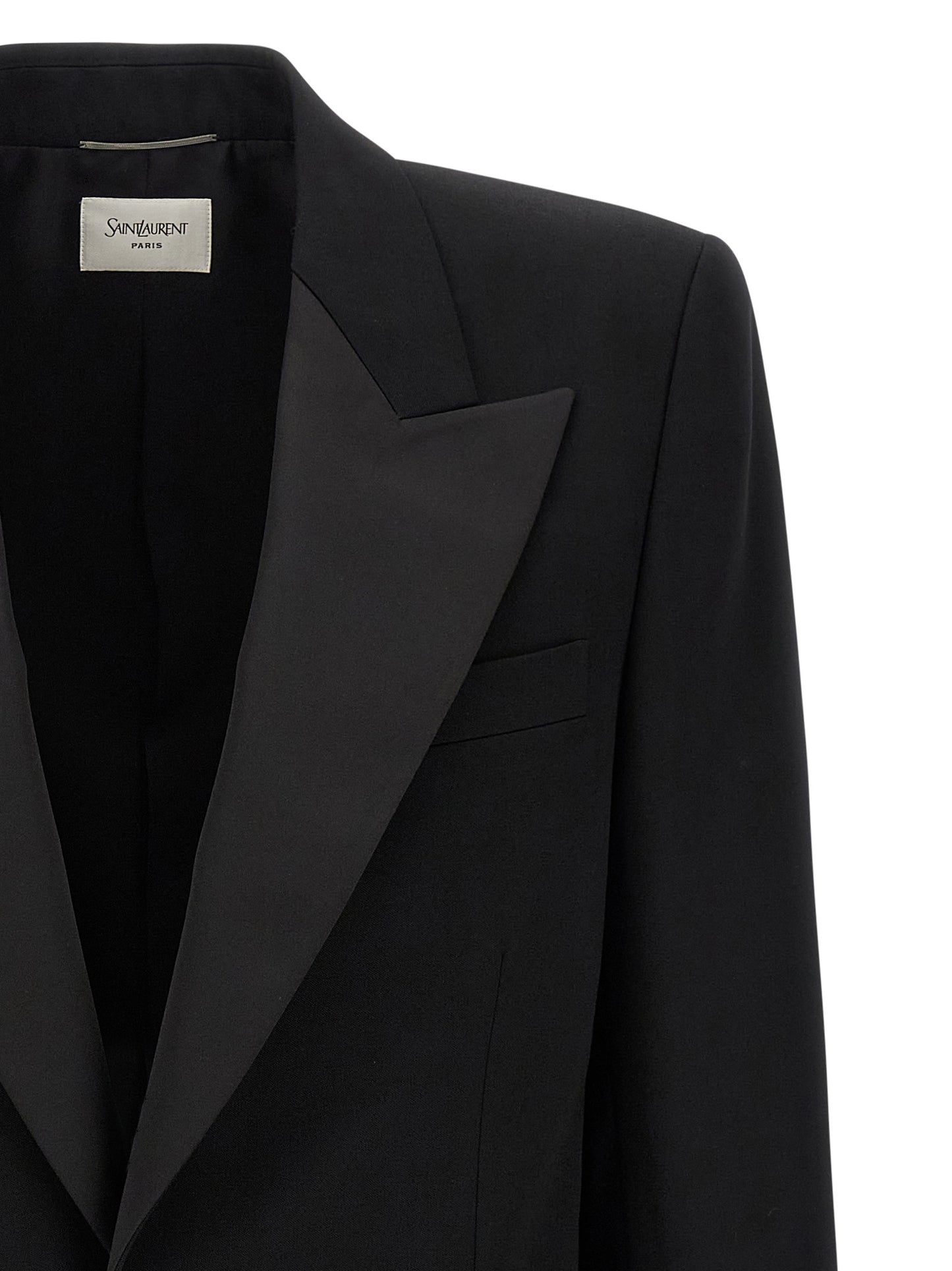 Saint Laurent De Poudre Men's Padded Single Breasted Wool Silk Satin Blazer - Black