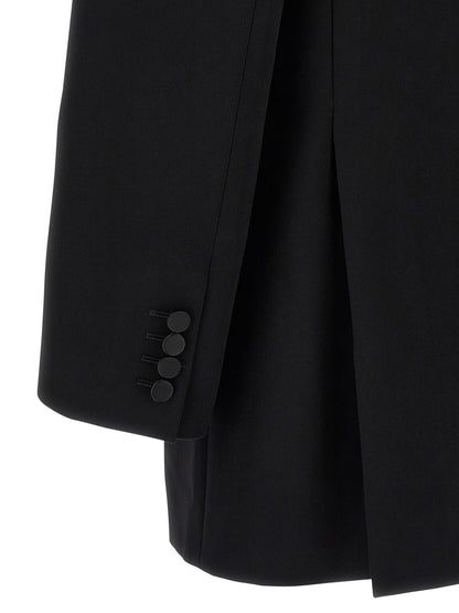 Saint Laurent De Poudre Men's Padded Single Breasted Wool Silk Satin Blazer - Black
