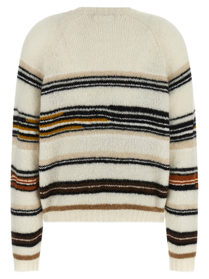 Cardigan by Missoni for women in mohair poly cotton & alpaca wool white, patterned & striped showcases a luxurious silhouette, meticulously detailed with a sophisticated crew neckline and for a refined finish.