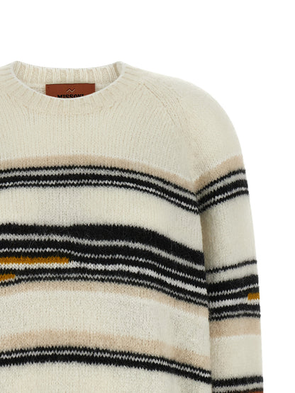 Cardigan by Missoni for women in mohair poly cotton & alpaca wool white, patterned & striped features a nuanced silhouette with a refined crew neckline and nuanced detailing for a sophisticated look.