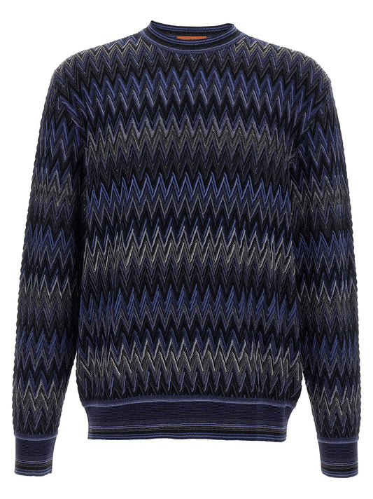 Cardigan by Missoni for men in wool blue & patterned features an crisp silhouette, showcasing a sophisticated crew neckline and detail for a truly crisp finish.