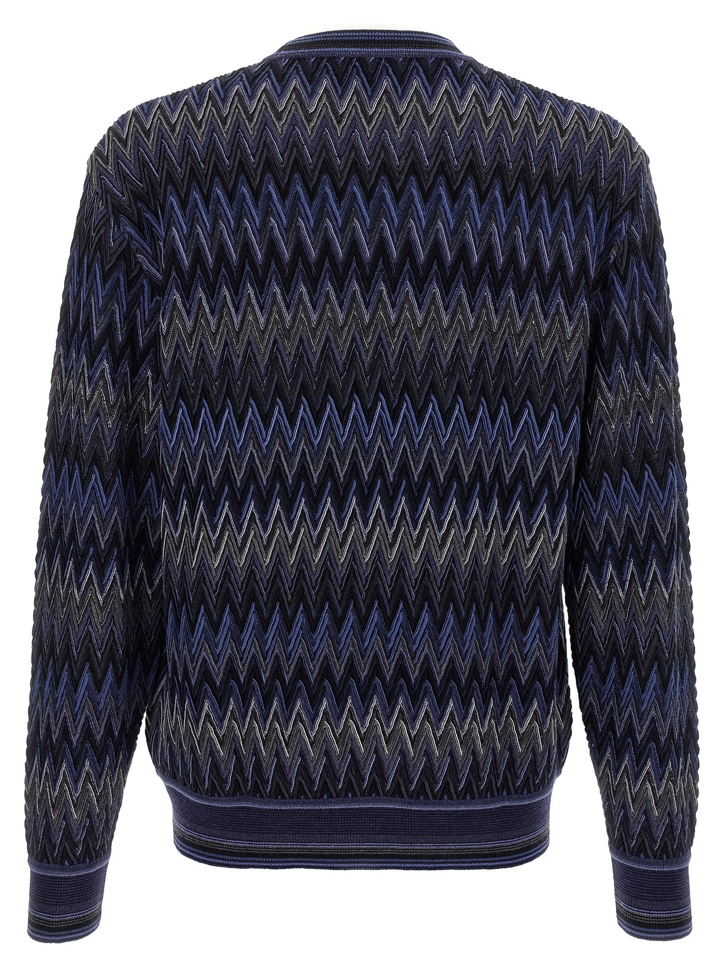 Cardigan by Missoni for men in wool blue & patterned features an impeccable silhouette, showcasing a sophisticated crew neckline and detail for a truly impeccable finish.