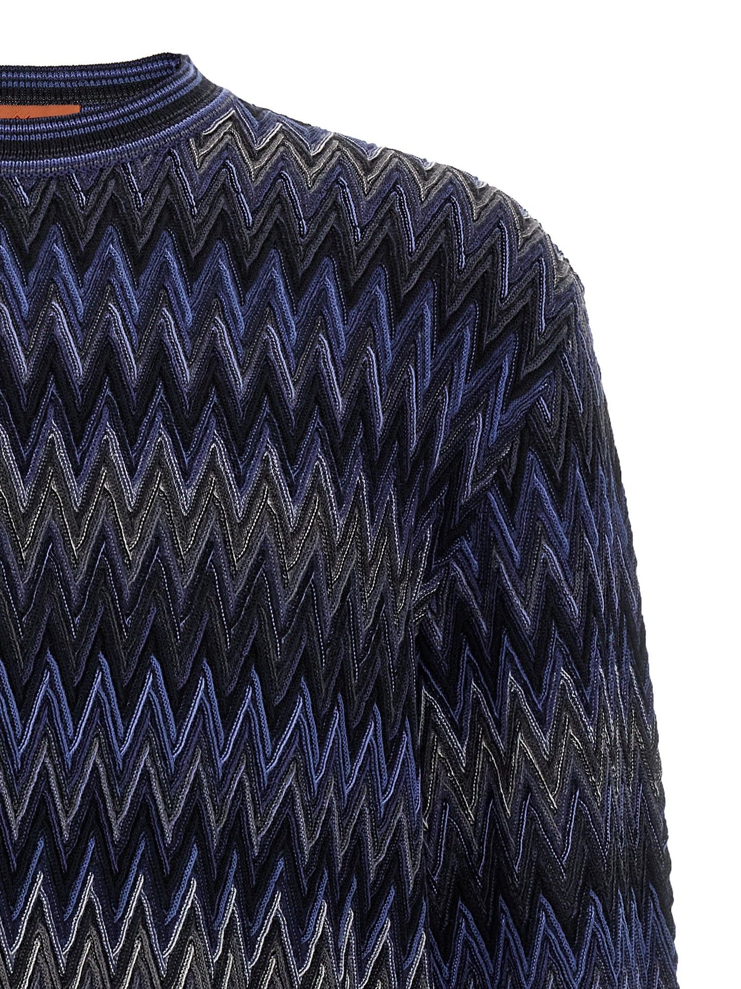 Cardigan by Missoni for men in wool blue & patterned features a dramatic silhouette, showcasing a sophisticated crew neckline and dramatic detail for a timeless, premium look.