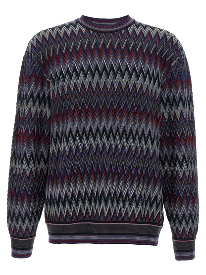 Cardigan by Missoni for men in wool blue & patterned features a nuanced silhouette with a refined crew neckline and nuanced detailing for a sophisticated look.
