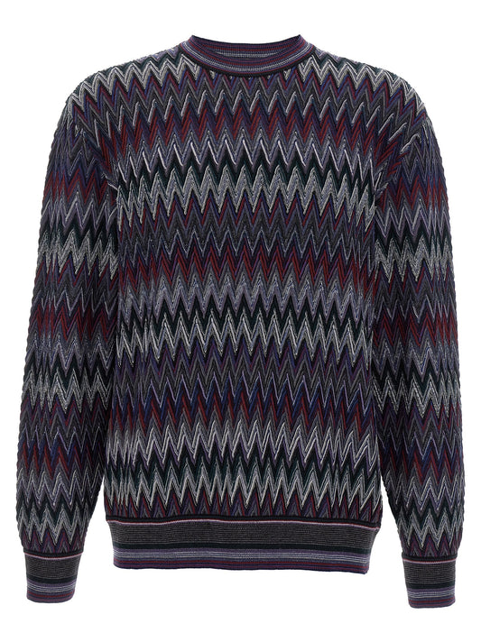 Cardigan by Missoni for men in wool blue & patterned features a nuanced silhouette with a refined crew neckline and nuanced detailing for a sophisticated look.
