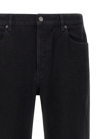 Jeans by Saint Laurent for men in denim cotton black presents a tailored silhouette, showcasing a tailored straight-leg and long cut with a refined for a truly tailored aesthetic.