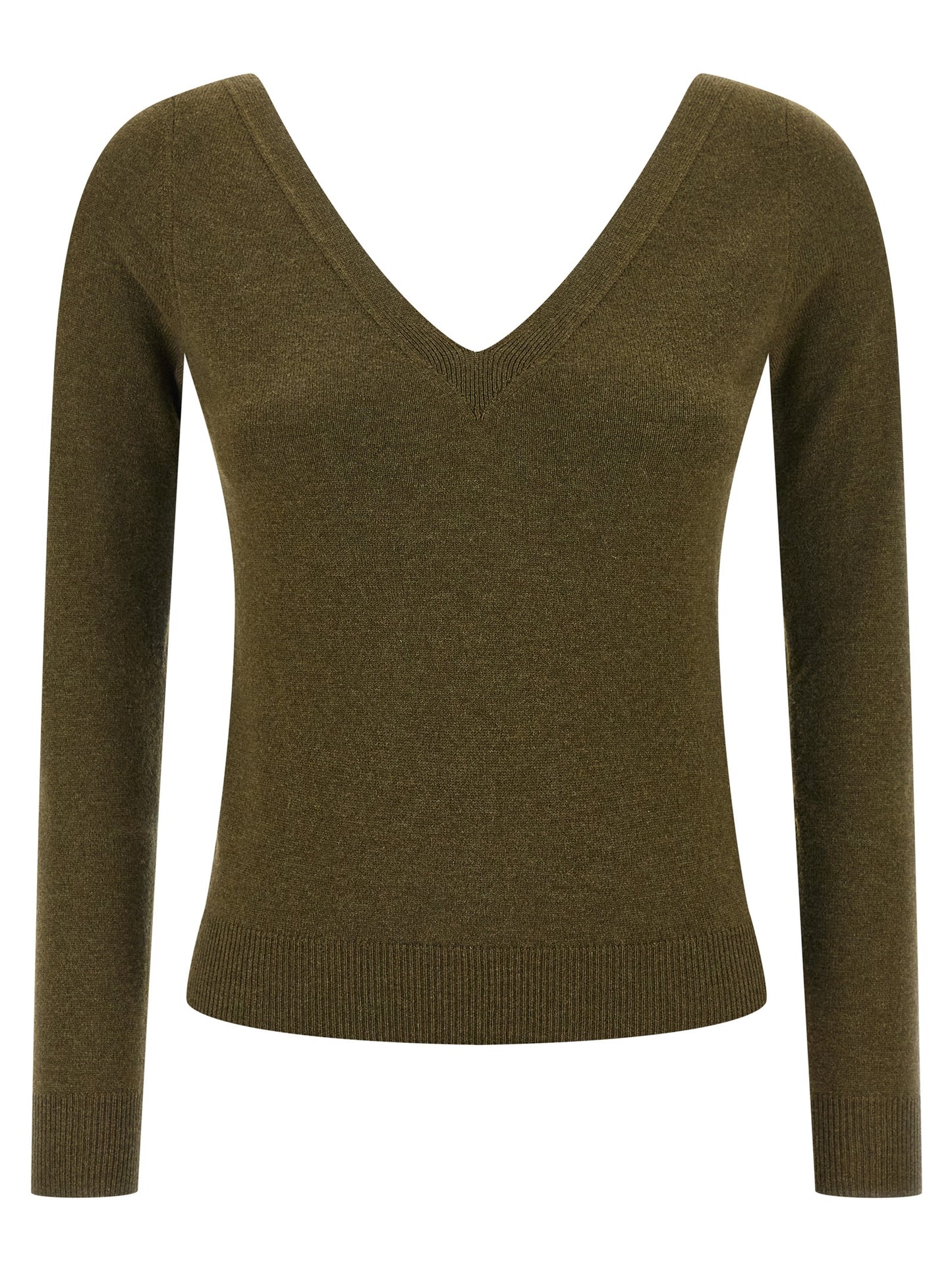 Cardigan by Saint Laurent for women in cashmere bicolour & green showcases a captivating silhouette, artfully detailed with a captivating and v-neck neckline for a truly sophisticated captivating look.
