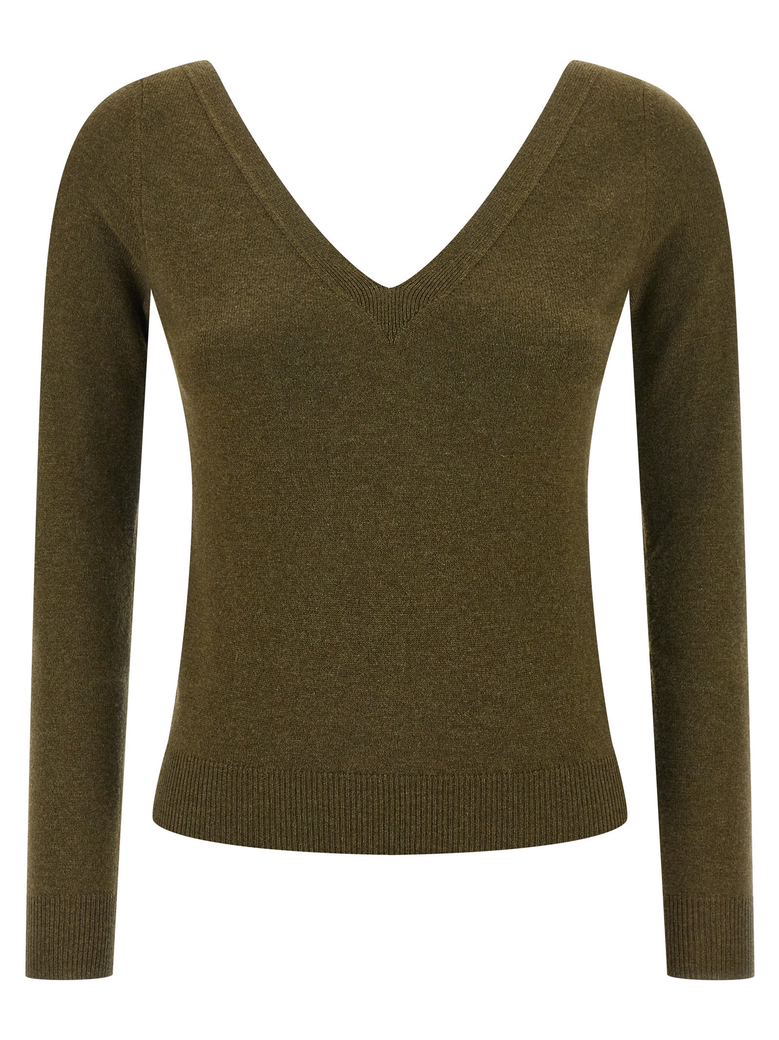 Cardigan by Saint Laurent for women in cashmere bicolour & green showcases a captivating silhouette, artfully detailed with a captivating and v-neck neckline for a truly sophisticated captivating look.