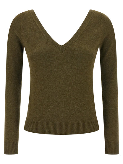 Cardigan by Saint Laurent for women in cashmere bicolour & green showcases a captivating silhouette, artfully detailed with a captivating and v-neck neckline for a truly sophisticated captivating look.
