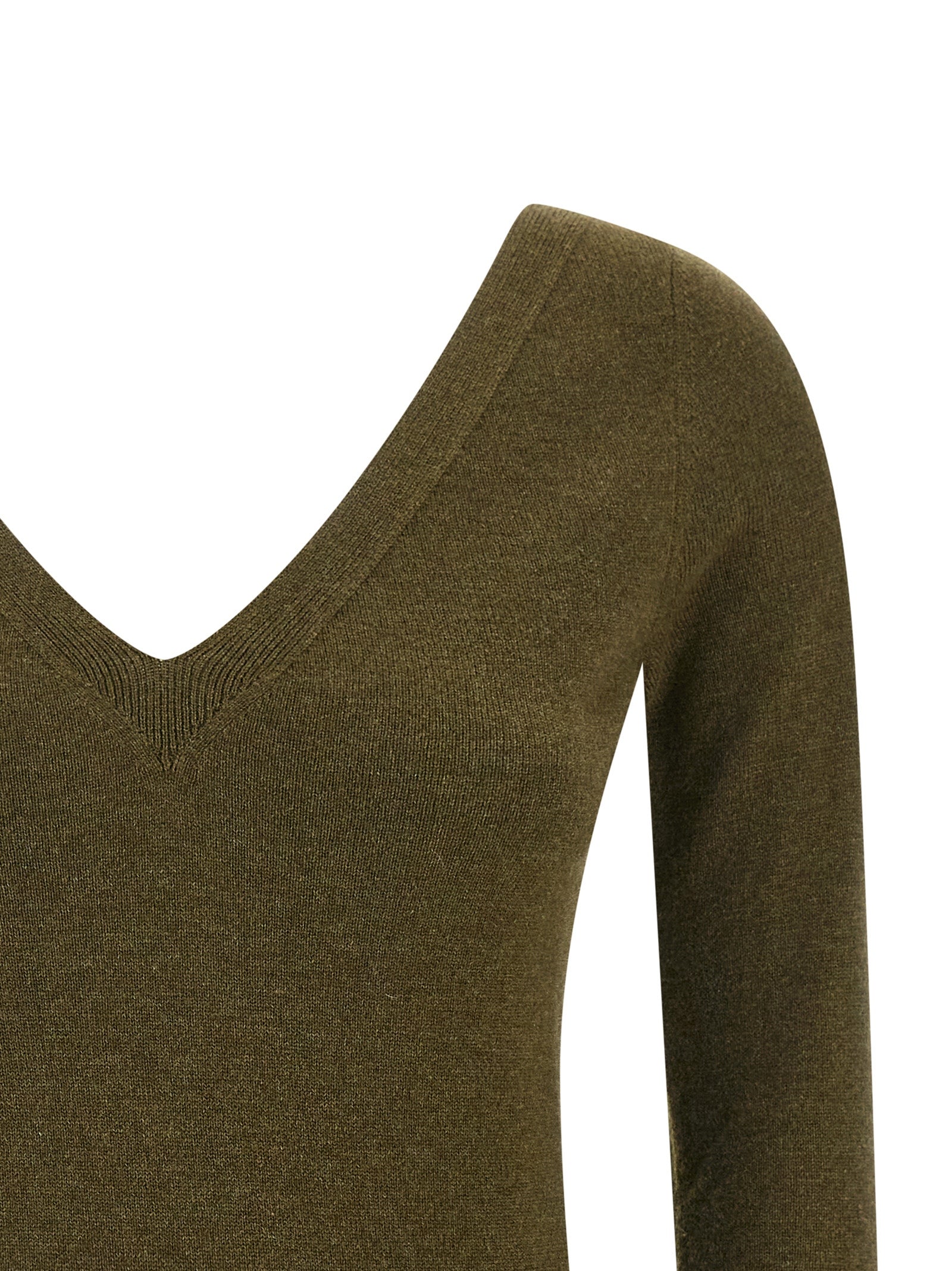 Cardigan by Saint Laurent for women in cashmere bicolour & green features a dramatic silhouette, showcasing a sophisticated v-neck neckline and dramatic detail for a timeless, premium look.