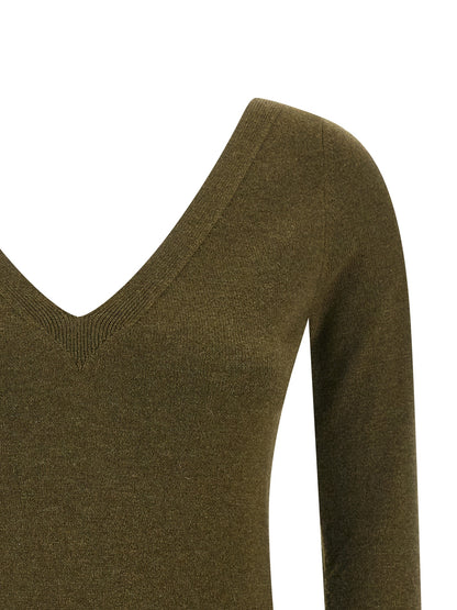 Cardigan by Saint Laurent for women in cashmere bicolour & green features a dramatic silhouette, showcasing a sophisticated v-neck neckline and dramatic detail for a timeless, premium look.