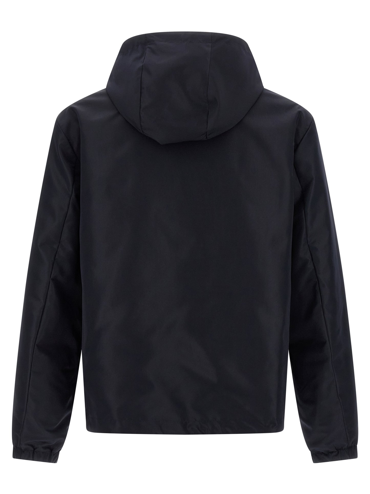 Hooded Windbreaker Jacket by Fendi for men in polyester blue & print features an perennial silhouette with a refined hooded neckline and perennial pockets, hooded & windproof for a sophisticated weather-resistant look.