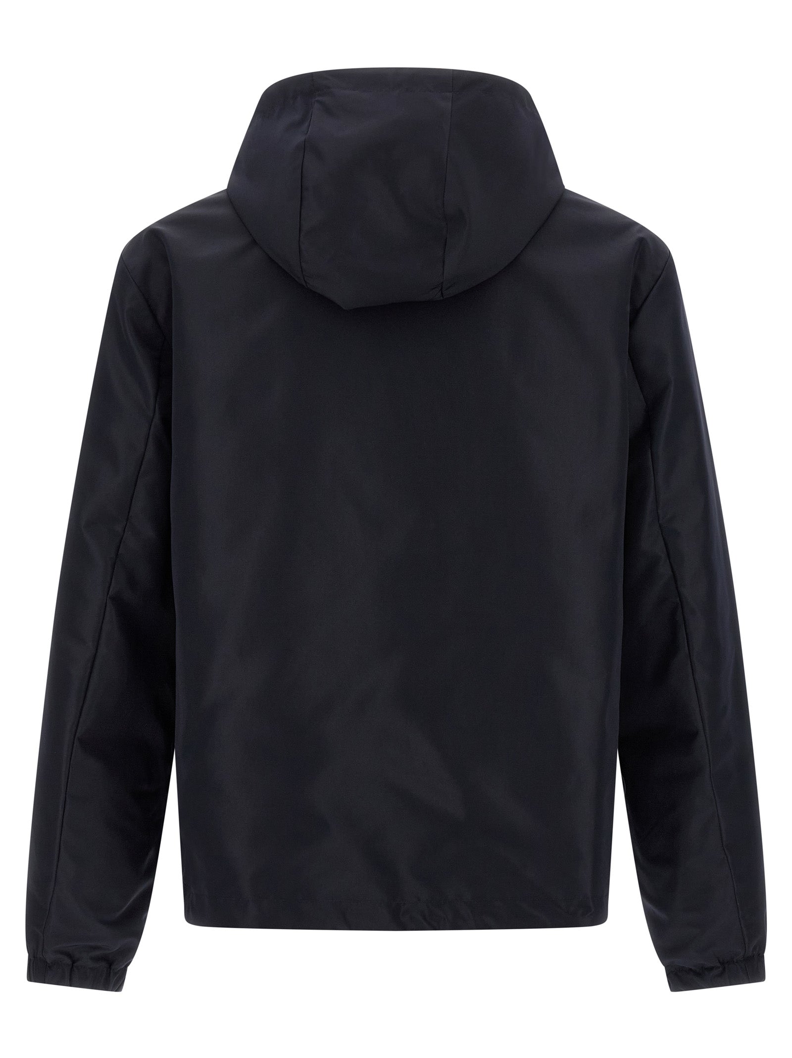 Hooded Windbreaker Jacket by Fendi for men in polyester blue & print features an perennial silhouette with a refined hooded neckline and perennial pockets, hooded & windproof for a sophisticated weather-resistant look.