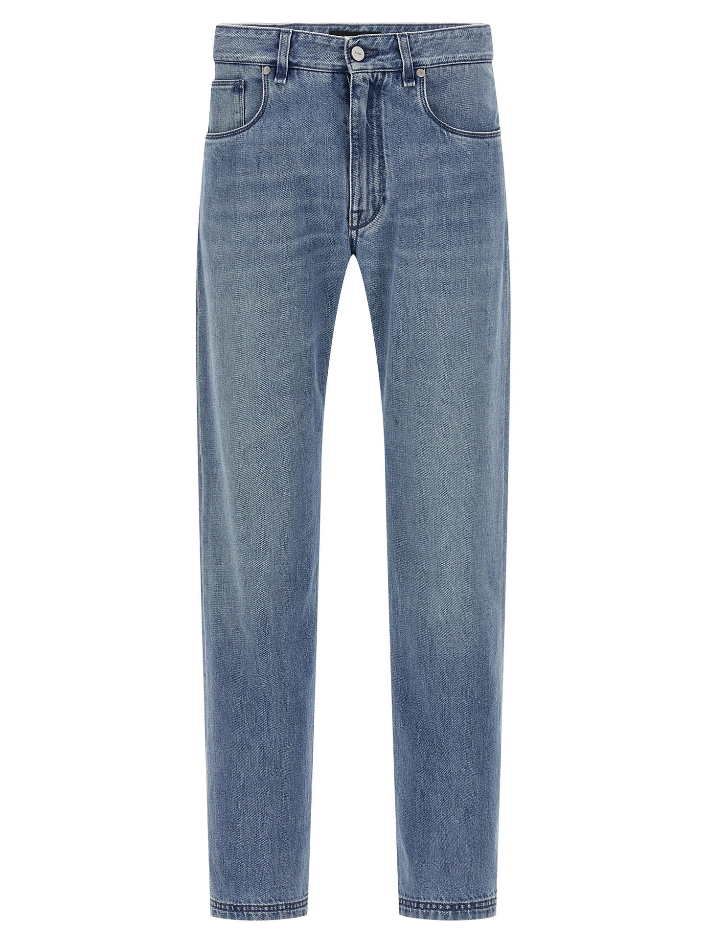 Jeans by Fendi for men in denim cotton light-blue features an refined tailoring silhouette, showcasing a premium straight-leg with a and long cut for a refined tailoring look.
