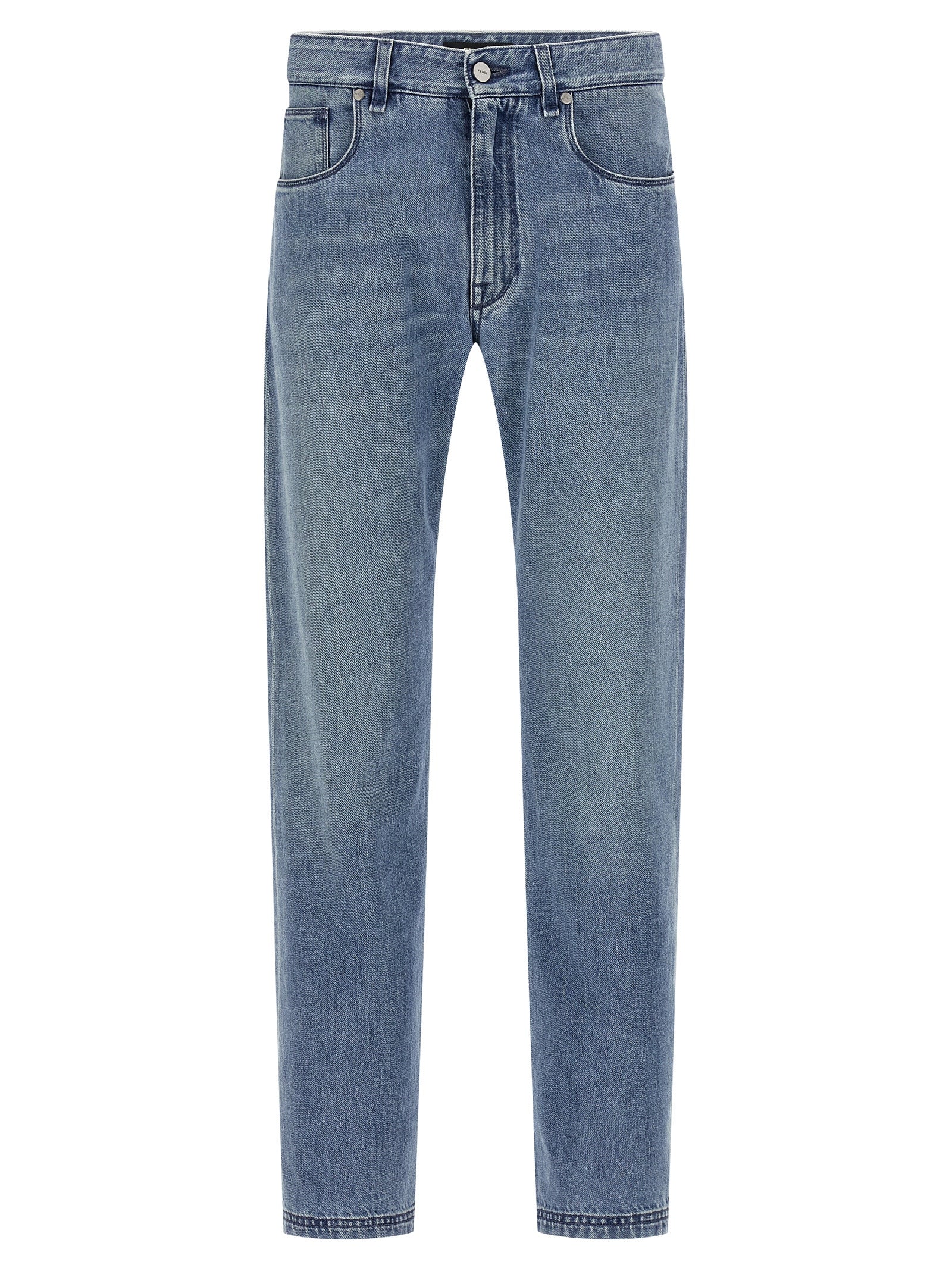 Jeans by Fendi for men in denim cotton light-blue features an refined tailoring silhouette, showcasing a premium straight-leg with a and long cut for a refined tailoring look.