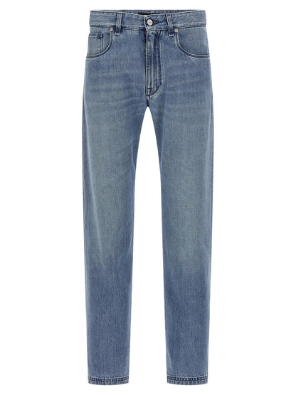 Jeans by Fendi for men in denim cotton light-blue features an refined tailoring silhouette, showcasing a premium straight-leg with a and long cut for a refined tailoring look.