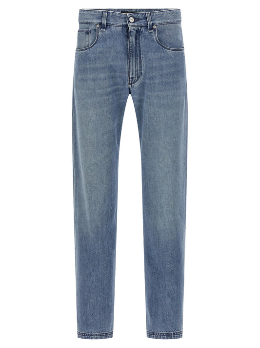 Jeans by Fendi for men in denim cotton light-blue features an refined tailoring silhouette, showcasing a premium straight-leg with a and long cut for a refined tailoring look.