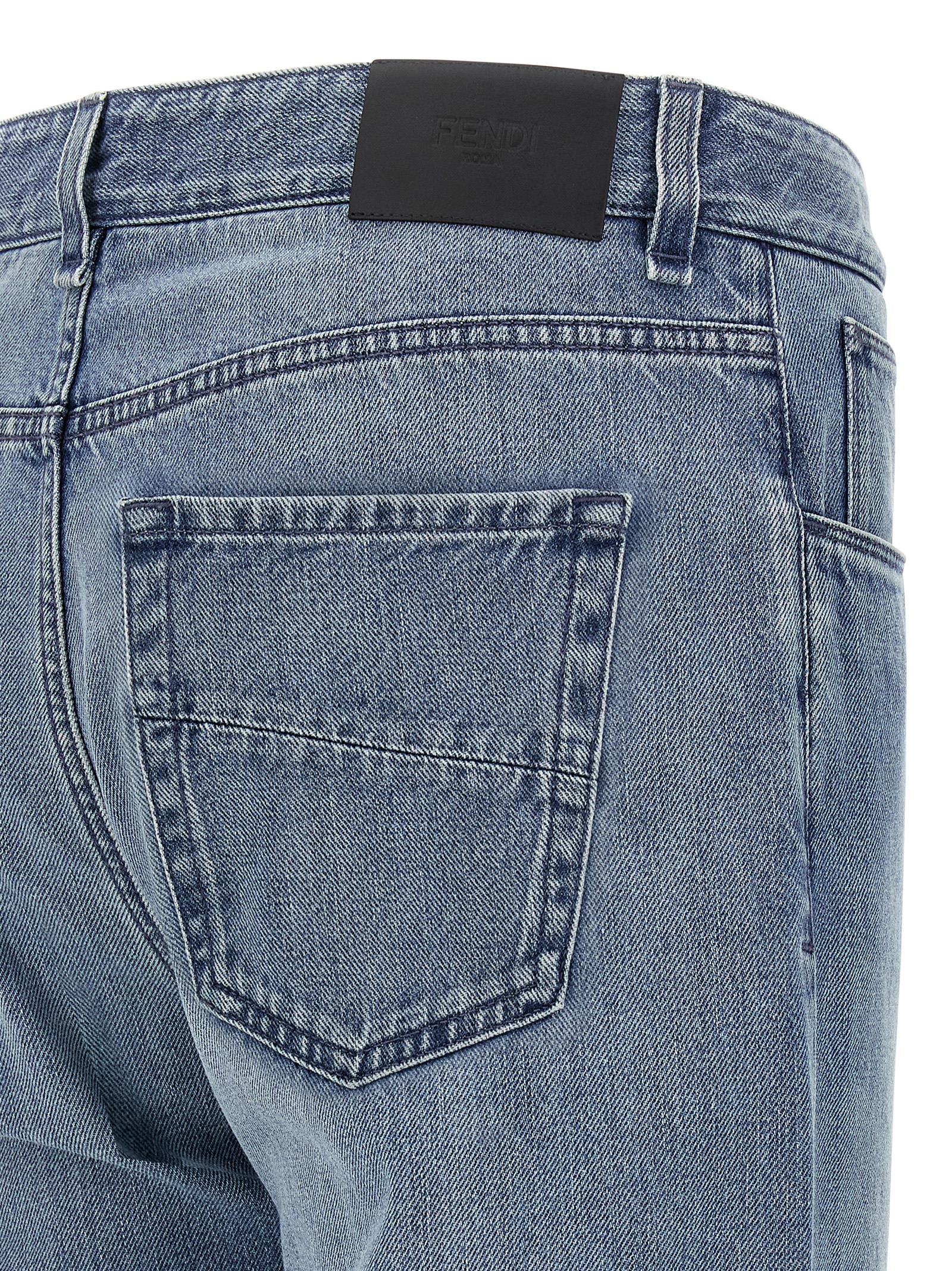 Jeans by Fendi for men in denim cotton light-blue presents a refined pantology silhouette, artfully defined by a refined pantology straight-leg, long, and a sophisticated .