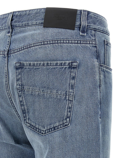 Jeans by Fendi for men in denim cotton light-blue presents a refined pantology silhouette, artfully defined by a refined pantology straight-leg, long, and a sophisticated .