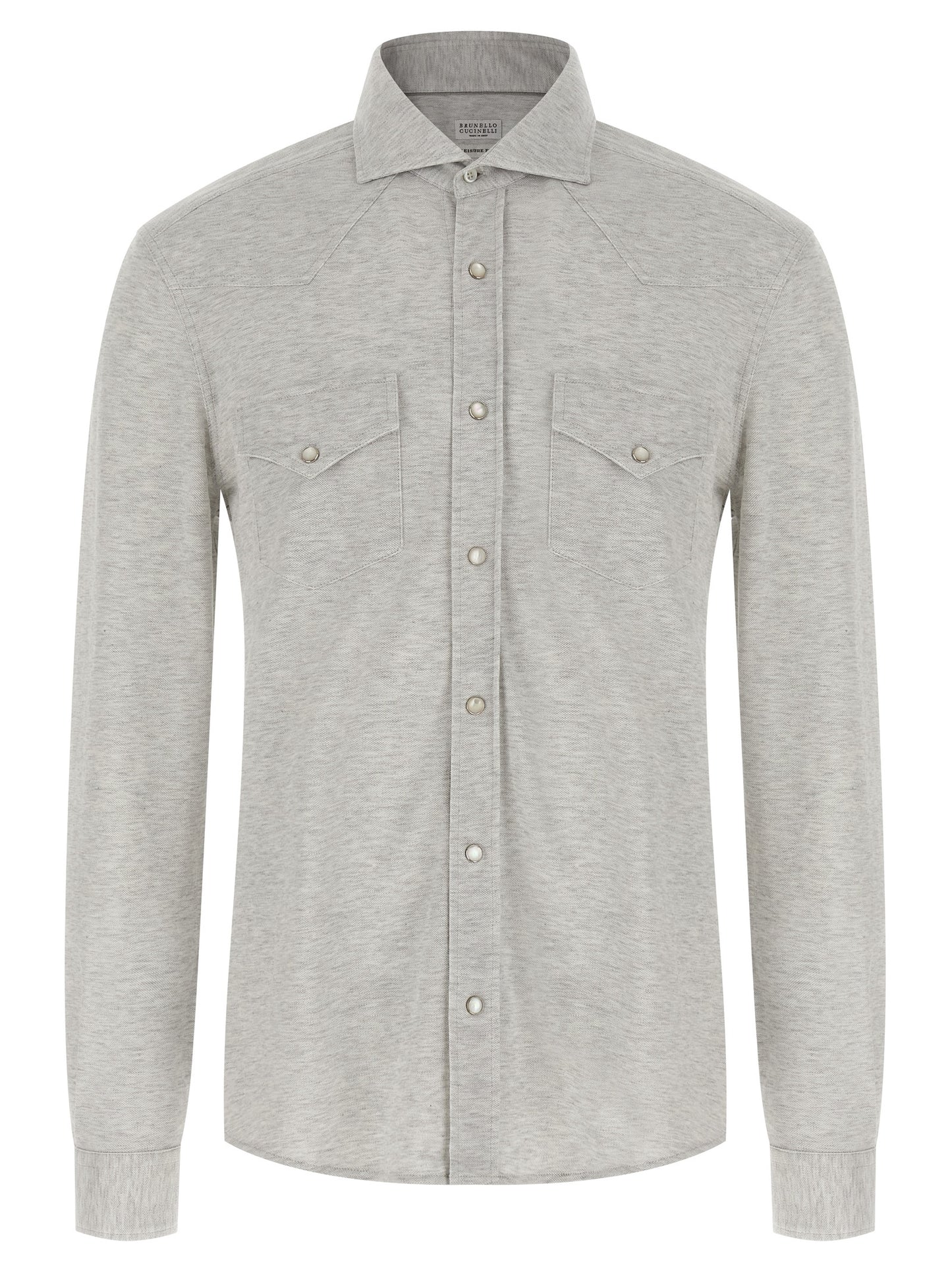 Shirt by Brunello Cucinelli for men in cotton gray showcases a sublime silhouette, artfully detailed with a sublime and for a sophisticated, sublime finish.