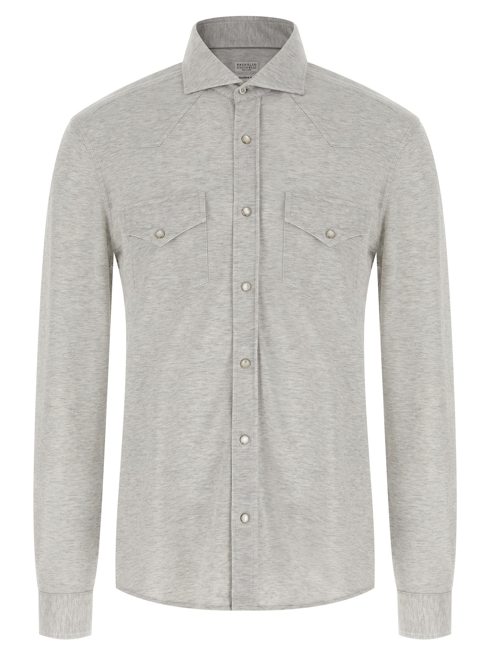 Shirt by Brunello Cucinelli for men in cotton gray showcases a sublime silhouette, artfully detailed with a sublime and for a sophisticated, sublime finish.