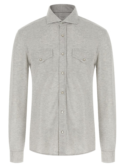 Shirt by Brunello Cucinelli for men in cotton gray showcases a sublime silhouette, artfully detailed with a sublime and for a sophisticated, sublime finish.