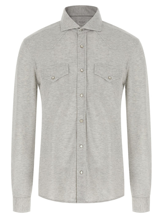 Shirt by Brunello Cucinelli for men in cotton gray showcases a sublime silhouette, artfully detailed with a sublime and for a sophisticated, sublime finish.