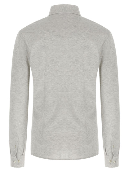 Shirt by Brunello Cucinelli for men in cotton gray showcases a sharp silhouette, elegantly detailed with a sharp and sharp .