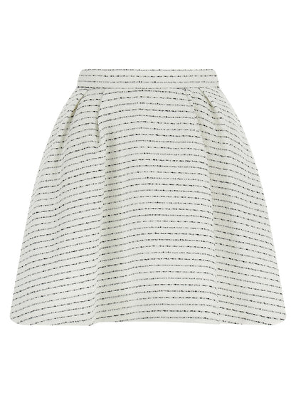 Skirt by Alessandra Rich for women in poly cotton tweed & sequins white showcases a sultry silhouette, elegantly defined by its mini long and the sophisticated sultry design of the Women's Poly Cotton Tweed & Sequins Mini Long Skirt.