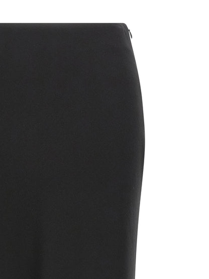 Skirt by Alessandra Rich for women in silk virgin wool crepe black features a contoured silhouette from the Women's Silk Virgin Wool Crepe Mini Skirt collection, characterized by its contoured mini for a contoured finish.