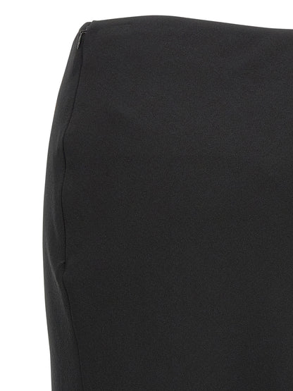 Skirt by Alessandra Rich for women in silk virgin wool crepe black showcases a dramatic silhouette, artfully capturing the essence of the Women's Silk Virgin Wool Crepe Mini Skirt in a dramatic mini cut for a refined look.