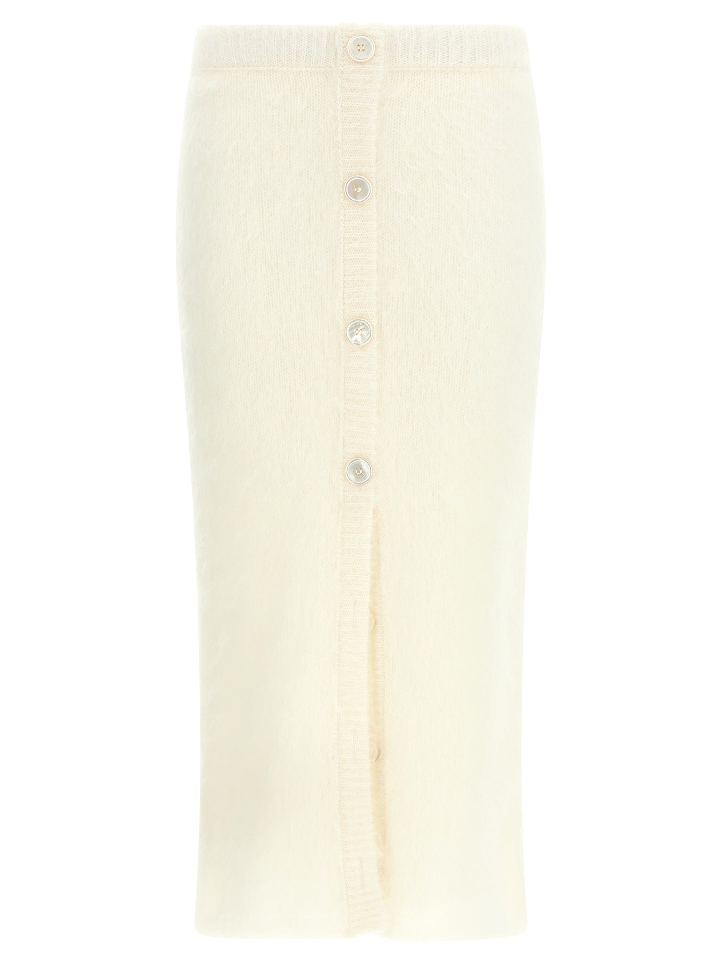 Skirt by Alessandra Rich for women in mohair wool & polyamide white features a captivating silhouette, showcasing the captivating Women's Sheath Mohair Wool & Polyamide Midi Skirt design with a sophisticated midi for a captivating look.