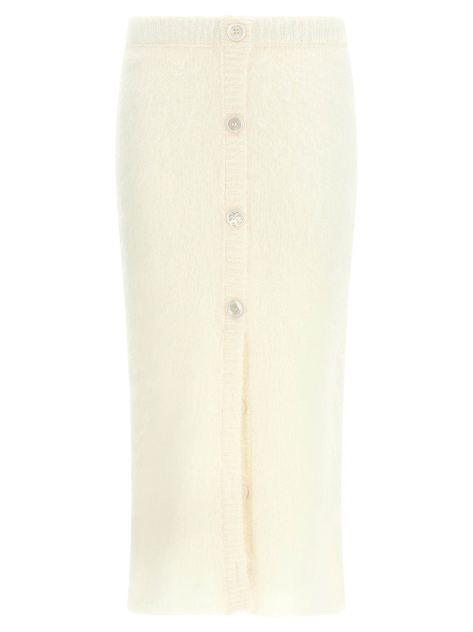 Skirt by Alessandra Rich for women in mohair wool & polyamide white features a captivating silhouette, showcasing the captivating Women's Sheath Mohair Wool & Polyamide Midi Skirt design with a sophisticated midi for a captivating look.