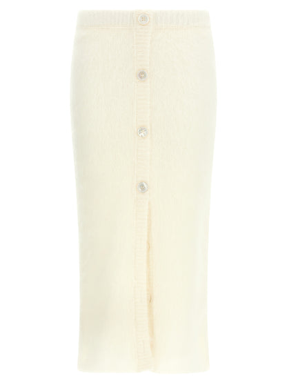 Skirt by Alessandra Rich for women in mohair wool & polyamide white features a captivating silhouette, showcasing the captivating Women's Sheath Mohair Wool & Polyamide Midi Skirt design with a sophisticated midi for a captivating look.