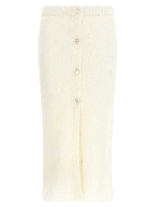 Skirt by Alessandra Rich for women in mohair wool & polyamide white features a captivating silhouette, showcasing the captivating Women's Sheath Mohair Wool & Polyamide Midi Skirt design with a sophisticated midi for a captivating look.