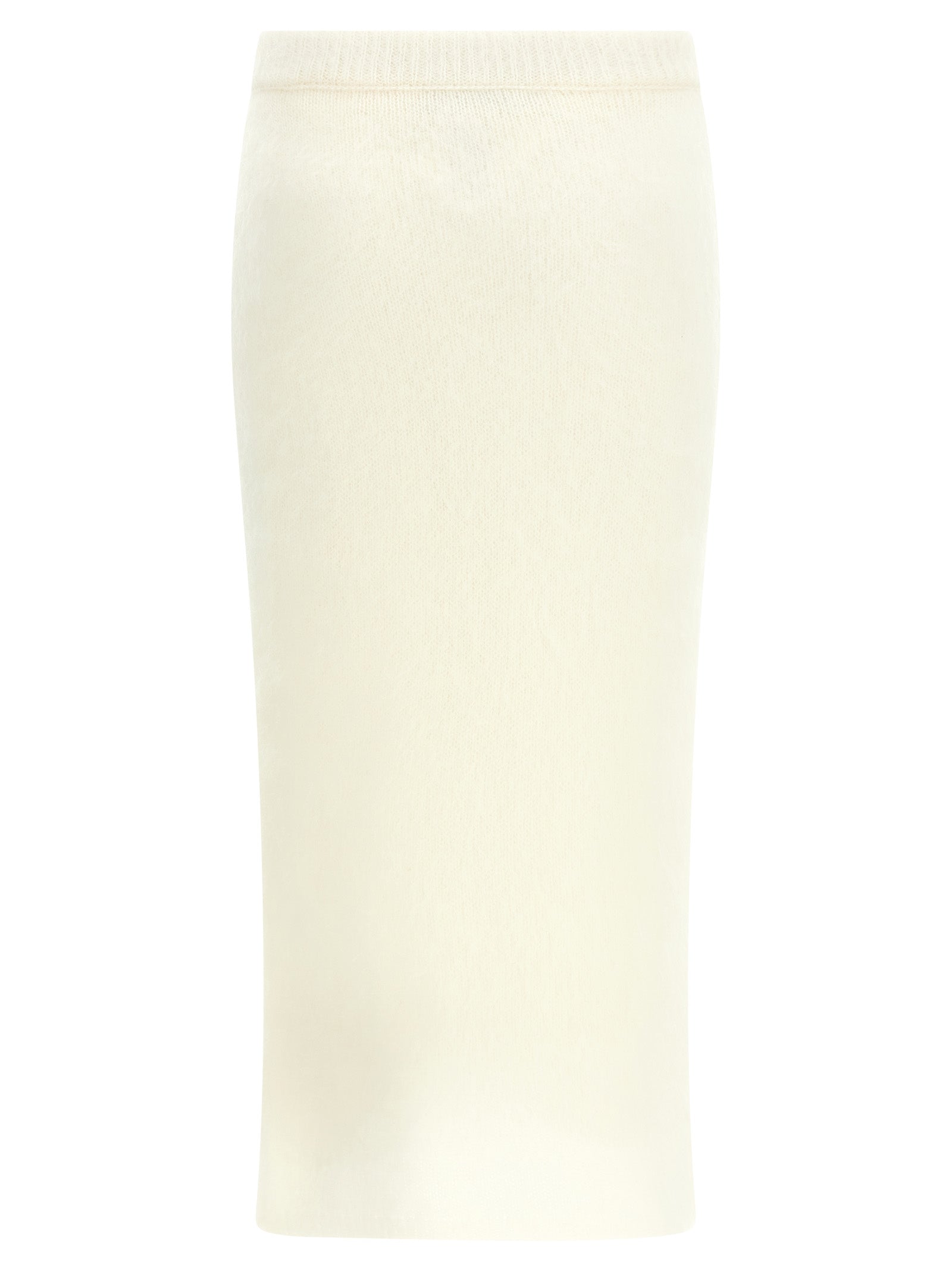 Skirt by Alessandra Rich for women in mohair wool & polyamide white features an relaxed-yet-refined silhouette that elegantly showcases the Women's Sheath Mohair Wool & Polyamide Midi Skirt design and sophisticated midi.
