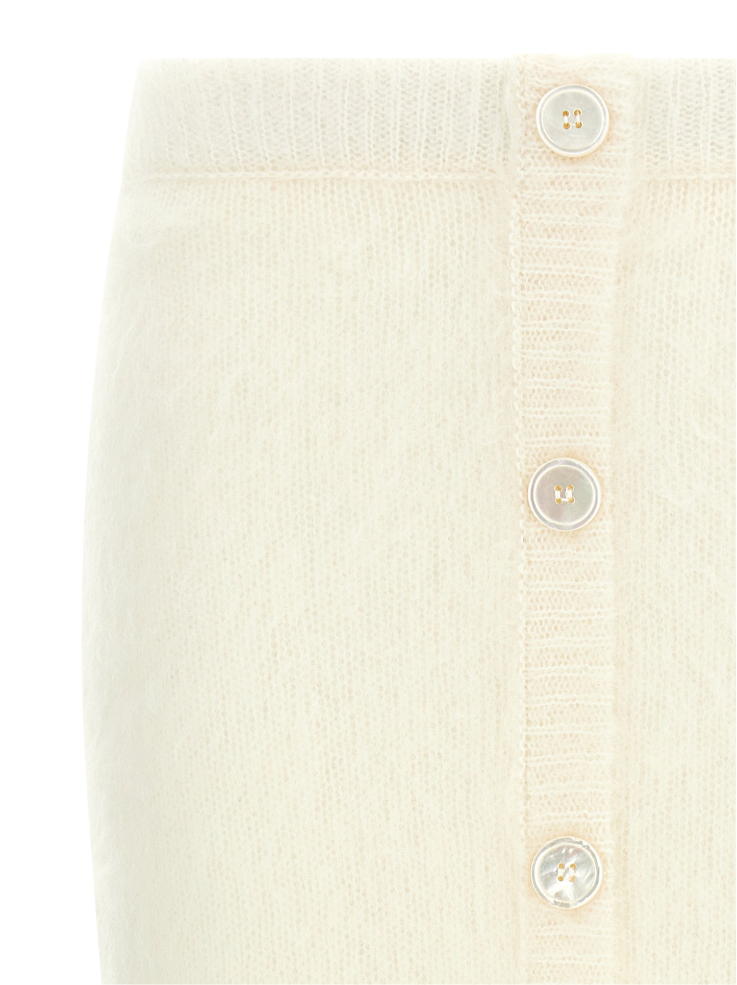 Skirt by Alessandra Rich for women in mohair wool & polyamide white features an tailored silhouette, artfully capturing the essence of Women's Sheath Mohair Wool & Polyamide Midi Skirt in a sophisticated midi.