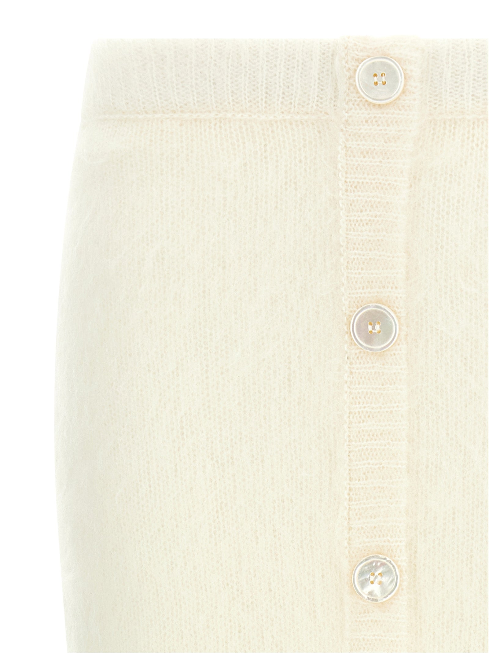 Skirt by Alessandra Rich for women in mohair wool & polyamide white features an tailored silhouette, artfully capturing the essence of Women's Sheath Mohair Wool & Polyamide Midi Skirt in a sophisticated midi.