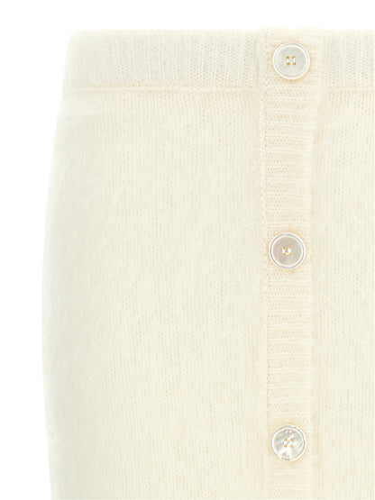 Skirt by Alessandra Rich for women in mohair wool & polyamide white features an tailored silhouette, artfully capturing the essence of Women's Sheath Mohair Wool & Polyamide Midi Skirt in a sophisticated midi.