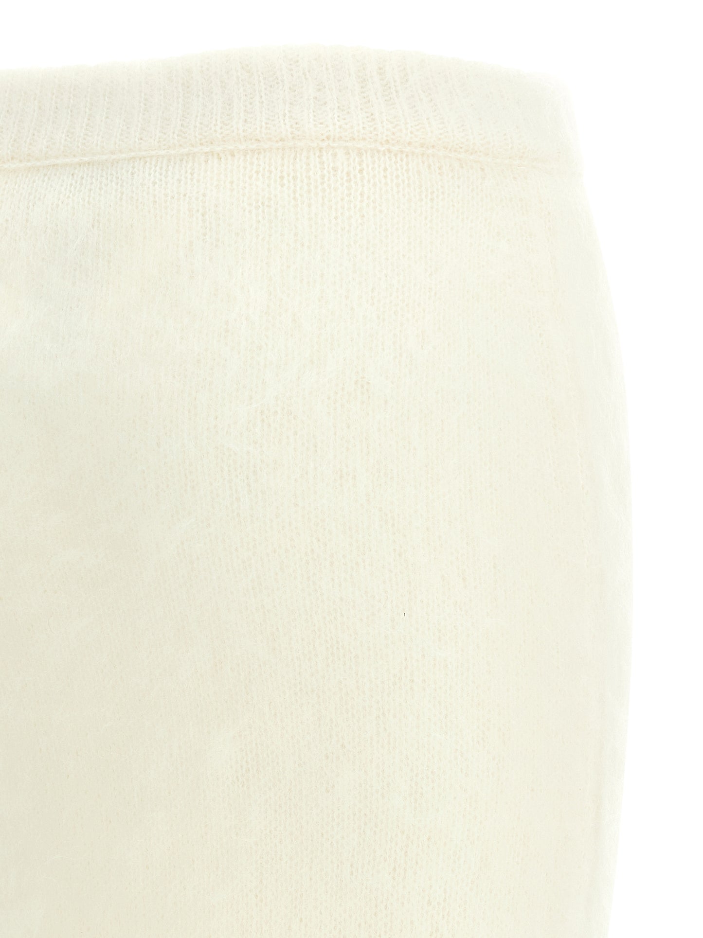 Skirt by Alessandra Rich for women in mohair wool & polyamide white features an relaxed-yet-refined silhouette that elegantly showcases the Women's Sheath Mohair Wool & Polyamide Midi Skirt design and sophisticated midi.