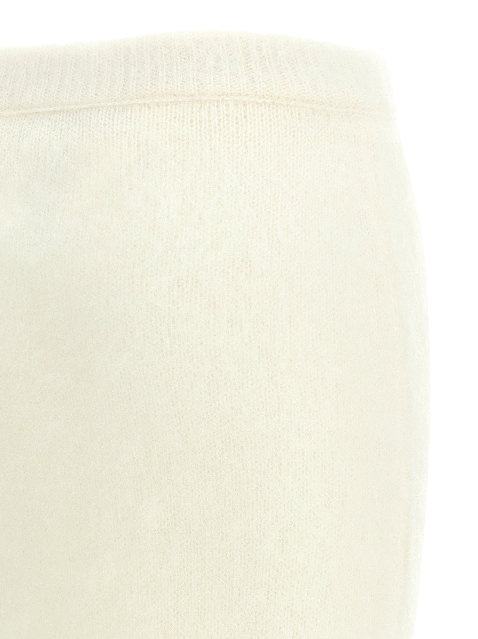 Skirt by Alessandra Rich for women in mohair wool & polyamide white features an relaxed-yet-refined silhouette that elegantly showcases the Women's Sheath Mohair Wool & Polyamide Midi Skirt design and sophisticated midi.
