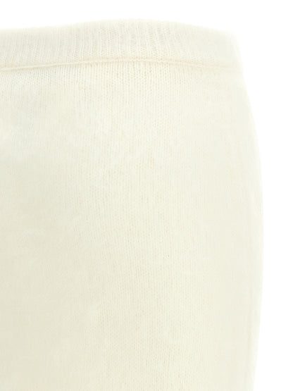 Skirt by Alessandra Rich for women in mohair wool & polyamide white features an relaxed-yet-refined silhouette that elegantly showcases the Women's Sheath Mohair Wool & Polyamide Midi Skirt design and sophisticated midi.