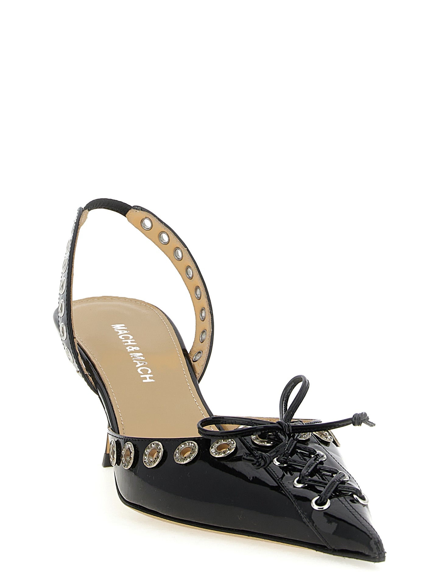 This Mid-Heel Slingback Pumps Heels by MACH & MACH for women in patent calfskin leather & rhinestone black presents a effortlessly chic silhouette from the Women's Patent Calfskin Leather & Rhinestone Mid-Heel Slingback Pumps Heels collection, featuring a effortlessly chic mid-heel and effortlessly chic pointed toe style.